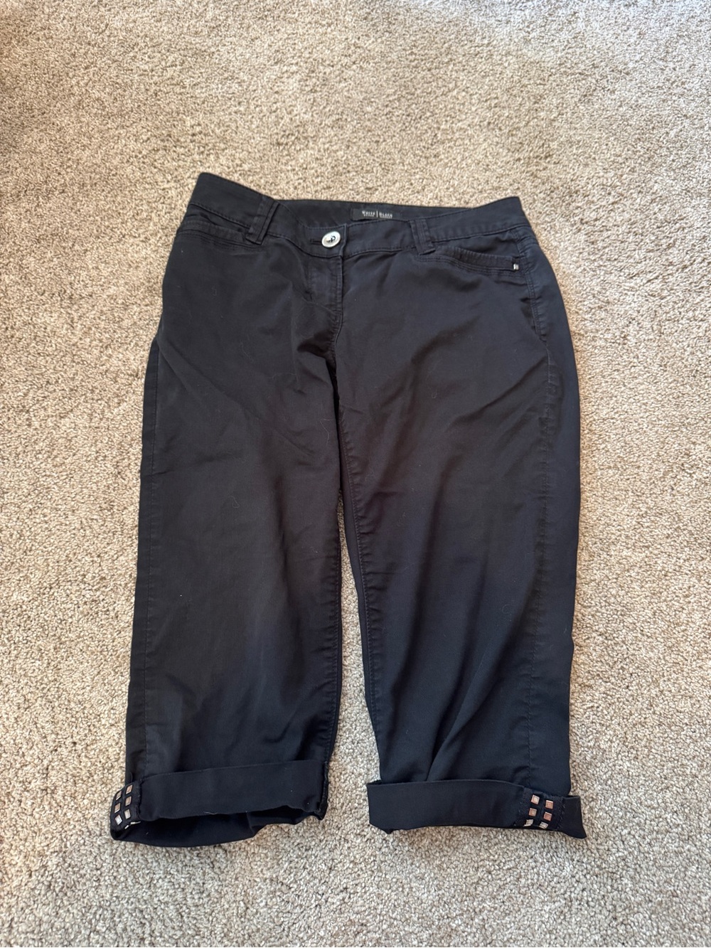 White House Black Market Black Cropped Capri Jeans with Cuffed Hem